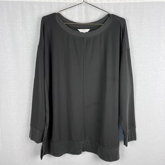 Garnet Hill Top Ribbed Tunic Slouchy Oversized Gray Lounge Cozy Fall Capsule - Picture 2 of 8